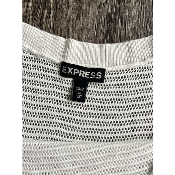 Express Women’s White Knit Sweater Size M Oversized Sheer Lightweight Pullover - Picture 2 of 5